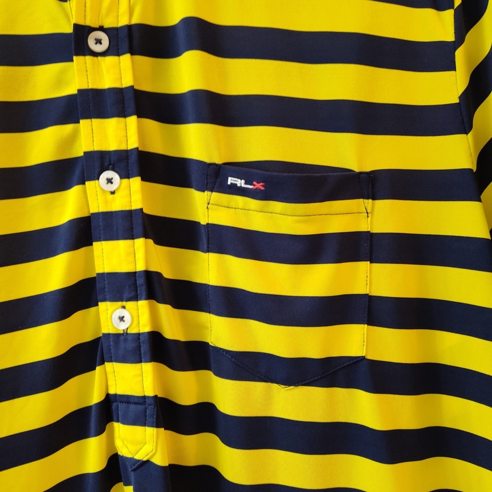 Ralph Lauren RLX Pocket Polo Golf Shirt Yellow Blue Striped Size XL - Picture 3 of 7